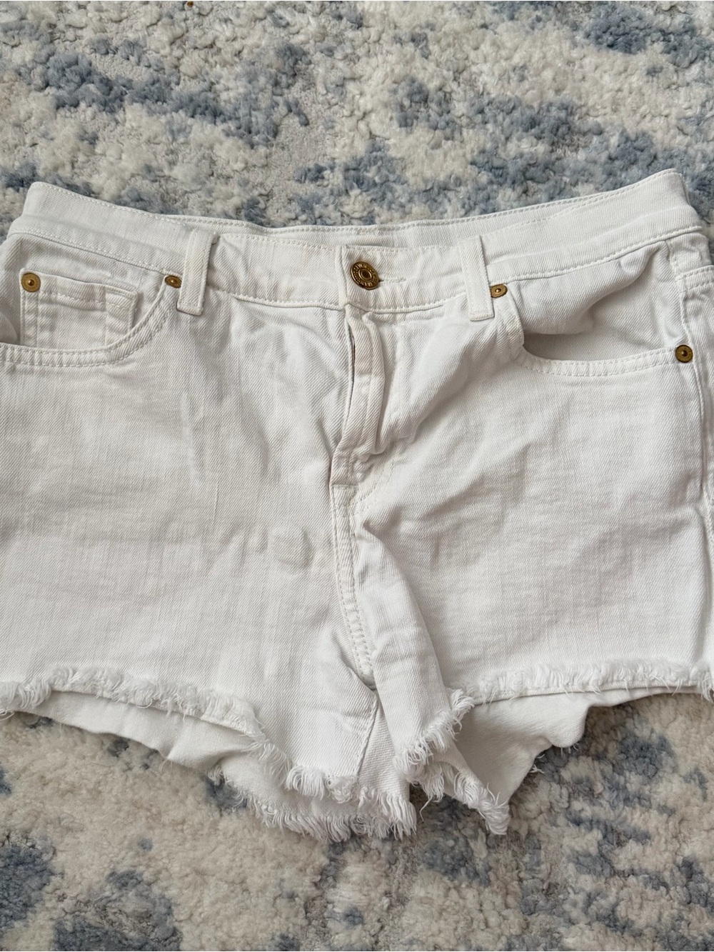 7 For All Mankind White Frayed-Hem Denim Shorts